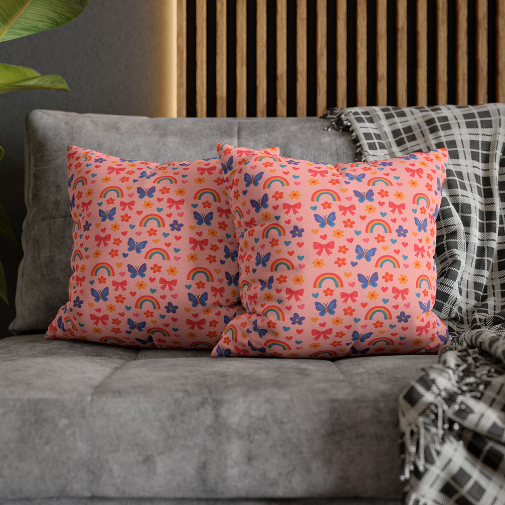 Rainbow Butterflies Pattern Pillowcase | Square Polyester Pillowcase