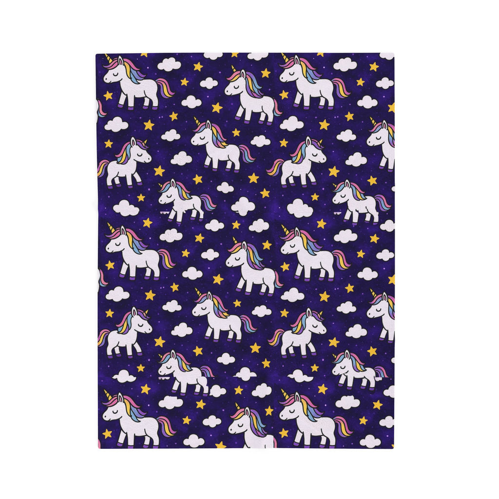 Cute Rainbow Unicorn Pattern Velveteen Plush Blanket | Navy Stars Clouds