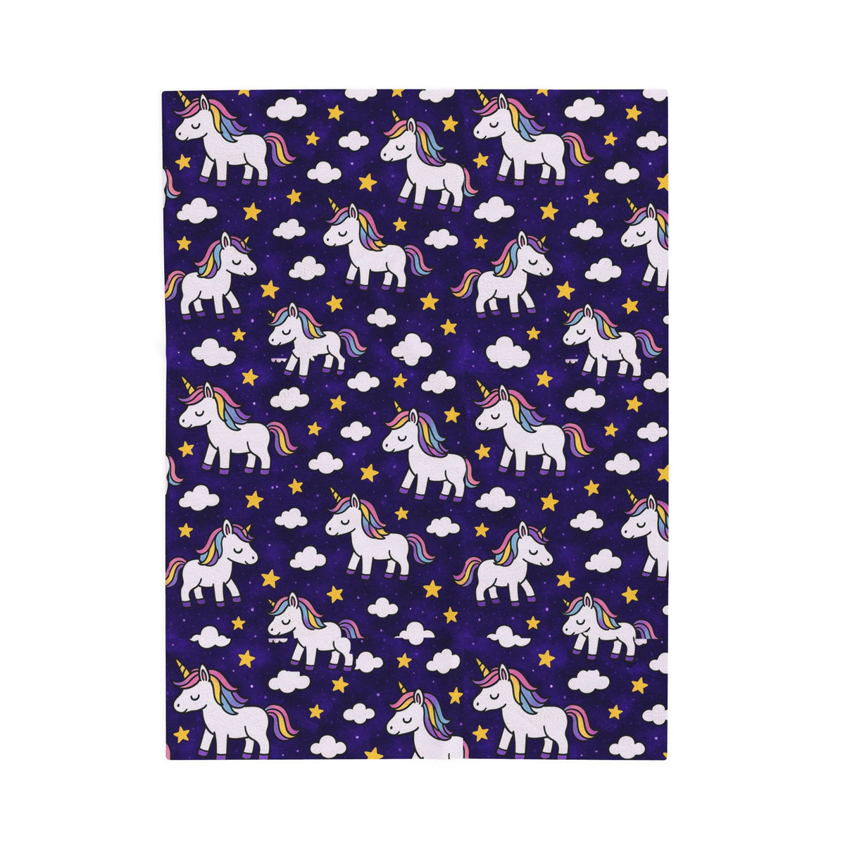 Cute Rainbow Unicorn Pattern Velveteen Plush Blanket | Navy Stars Clouds