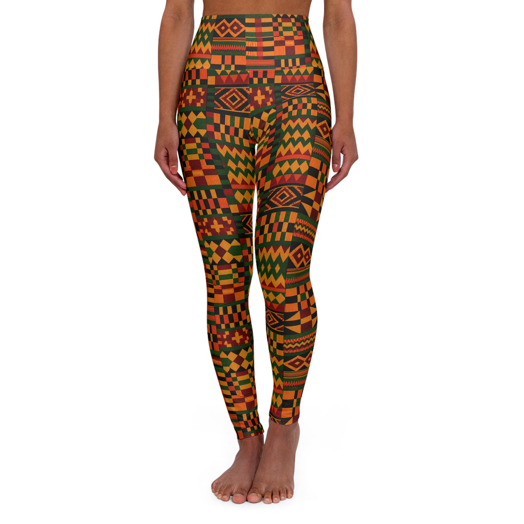African Kente Pattern Leggings High Waisted Yoga Leggings