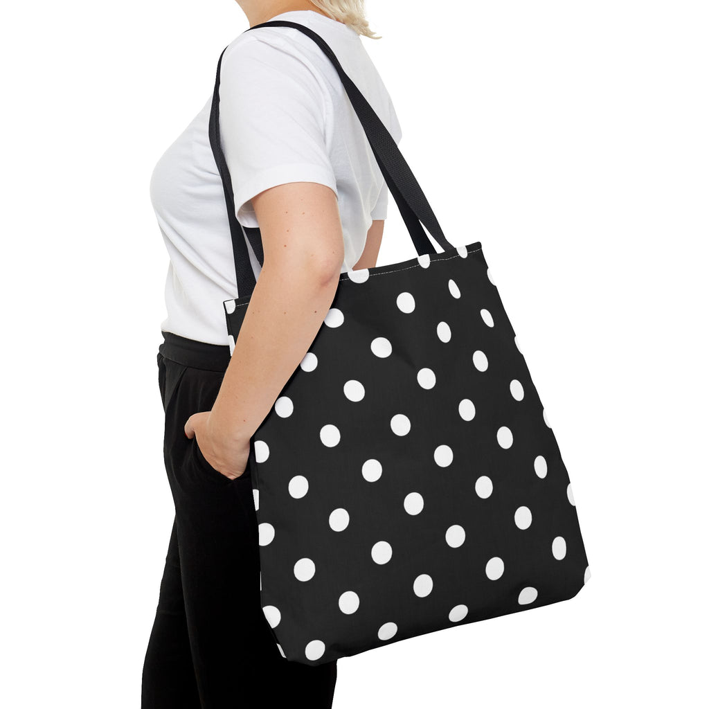 Black Polka Dot Tote Bag | White Dots on Black Background