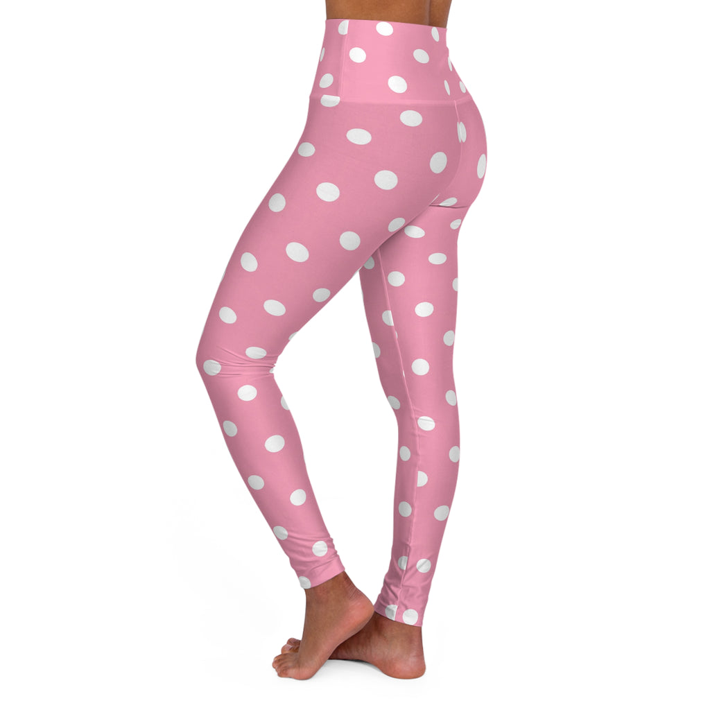 Pink Polka Dot Leggings High Waisted Yoga Leggings | White Dot Pattern