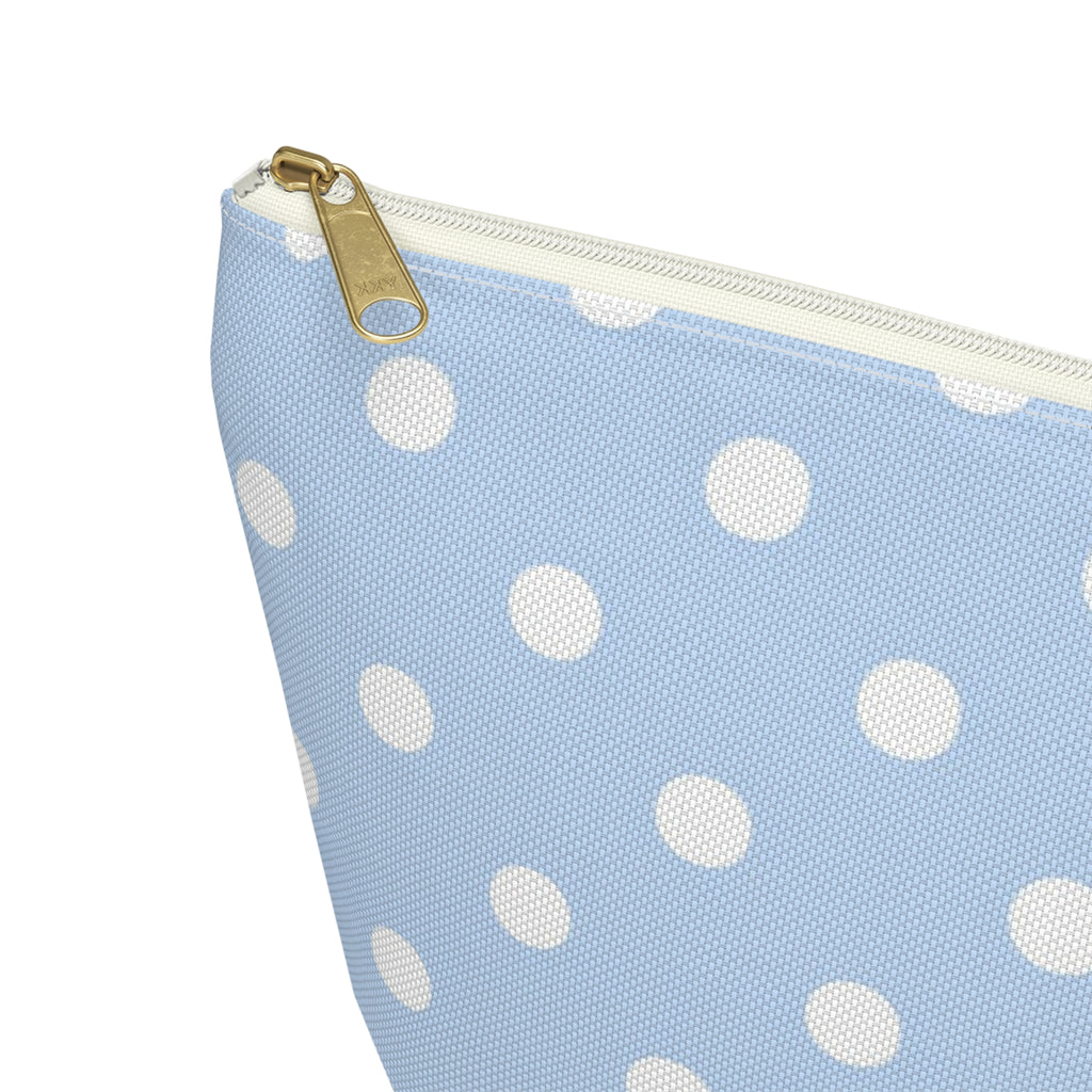 Light Blue Polka Dot Accessory Pouch w T-bottom | Makeup Bag