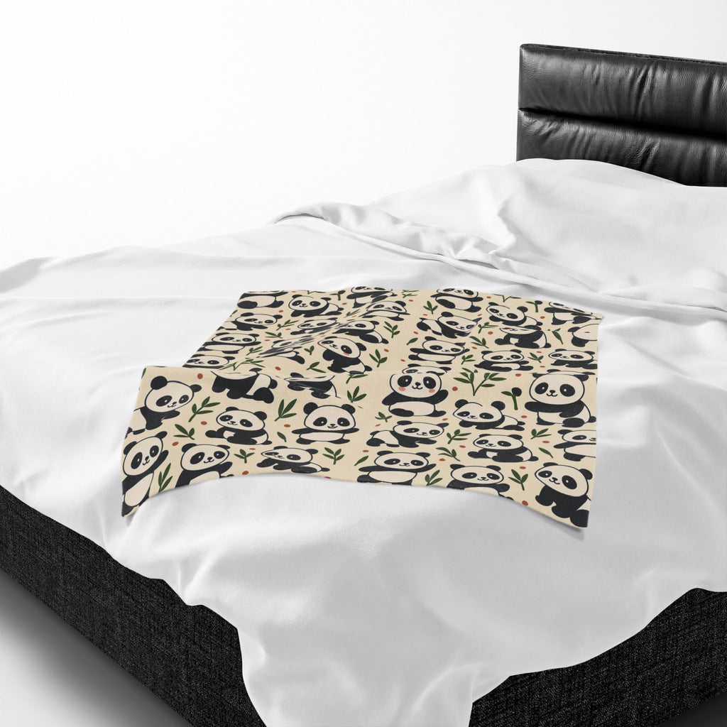 Panda Pattern Velveteen Plush Blanket | Cute Bamboo Bears, Repeating Design