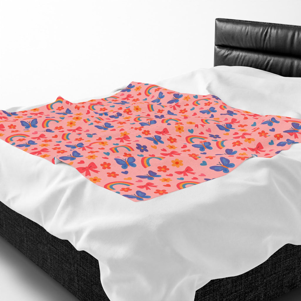 Rainbow and Butterfly Pattern Blanket | Pink Floral Rainbows, Cute Kids Throw