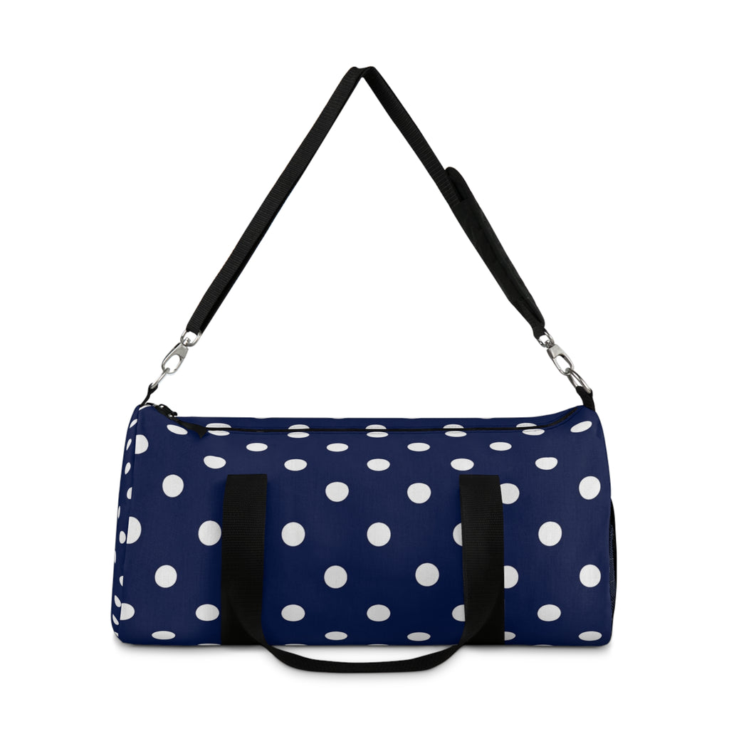 Navy Polka Dot Duffel Bag — Stylish Travel & Gym Tote