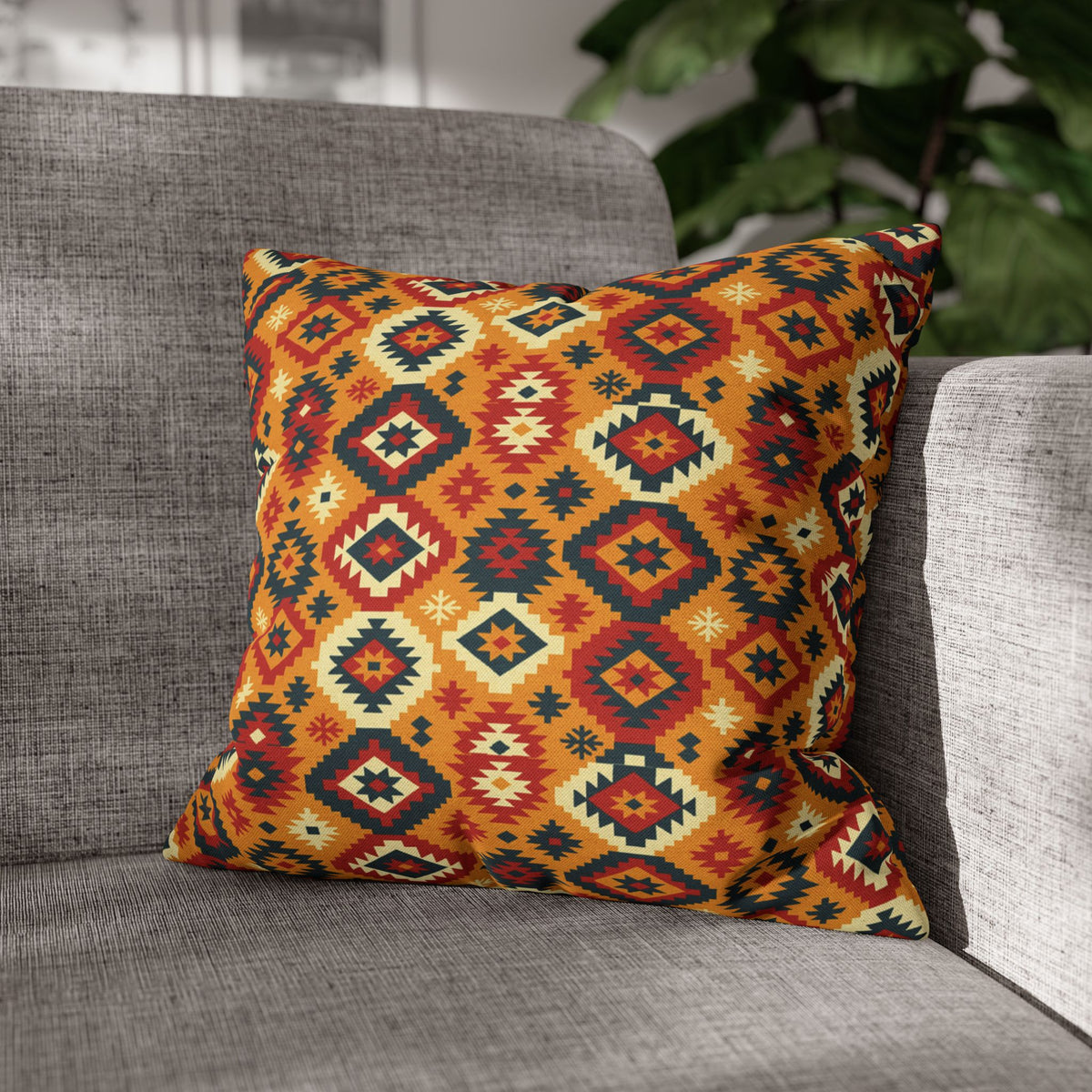 Southwestern Diamond Pattern Pillowcase | Aztec Geometric Throw Pillow, Decorative Cushion Cover, Boho Chic Home Decor, Gift for Her, Square