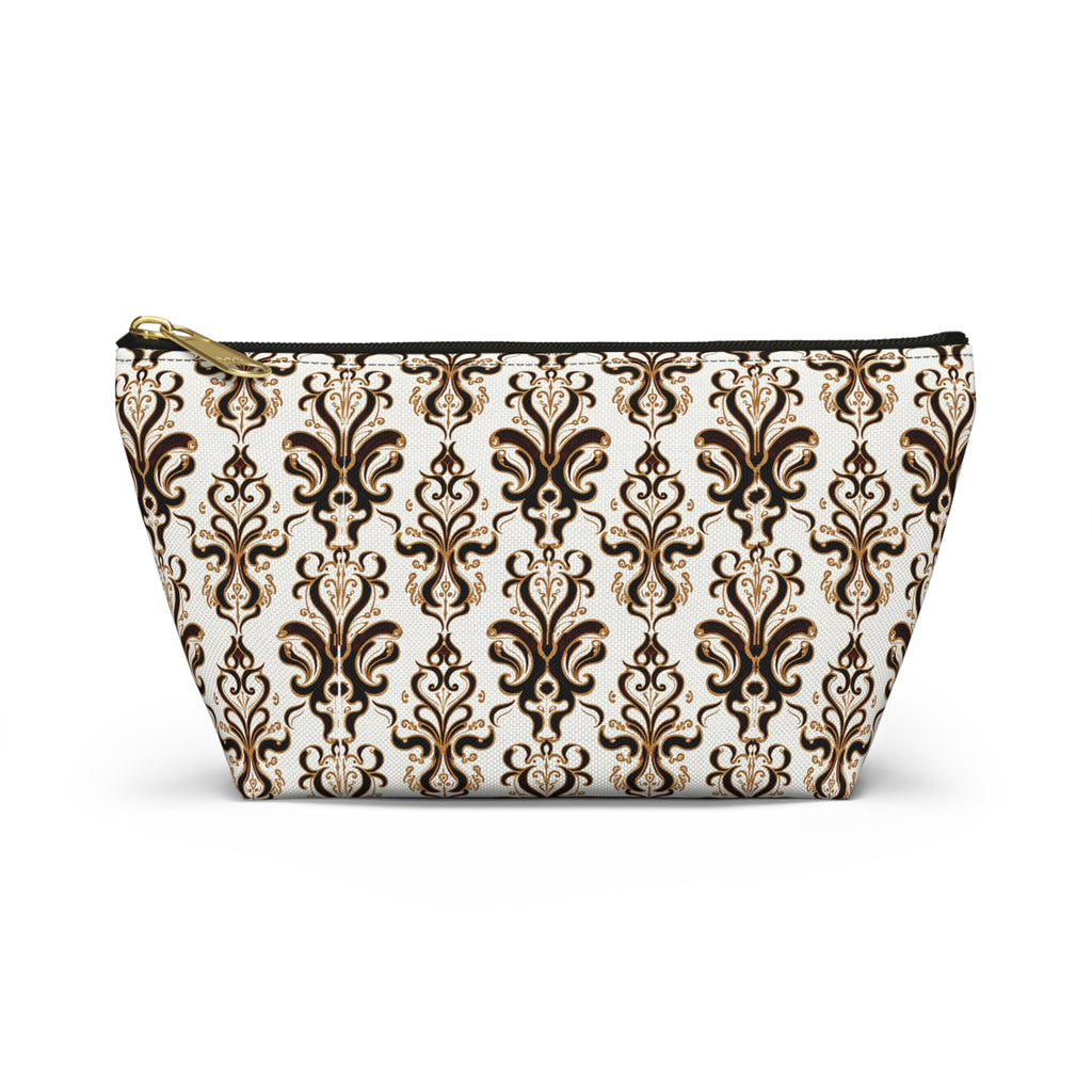 Brown Damask Pattern Accessory Pouch
