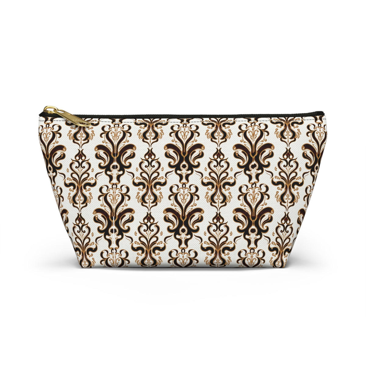 Brown Damask Pattern Accessory Pouch