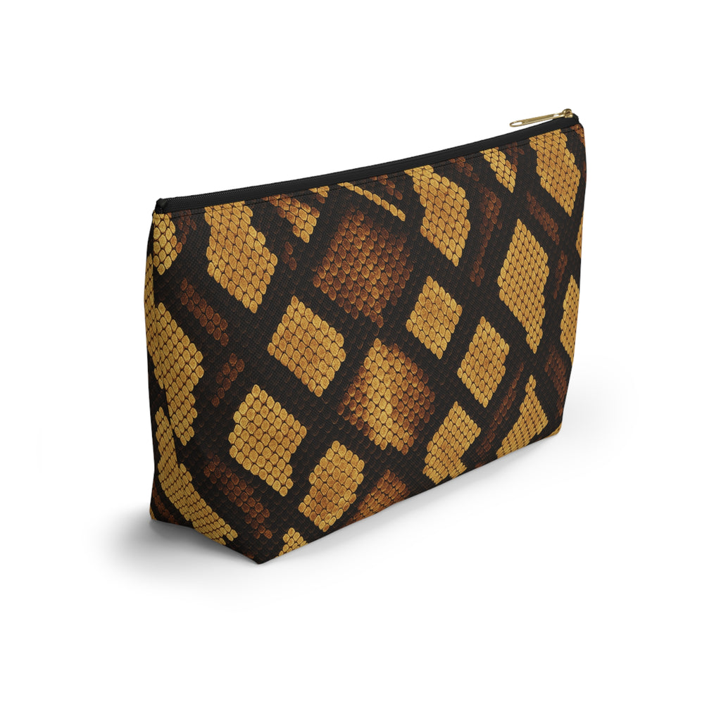 Brown Snake Print Accessory Pouch | T-Bottom Cosmetic Bag