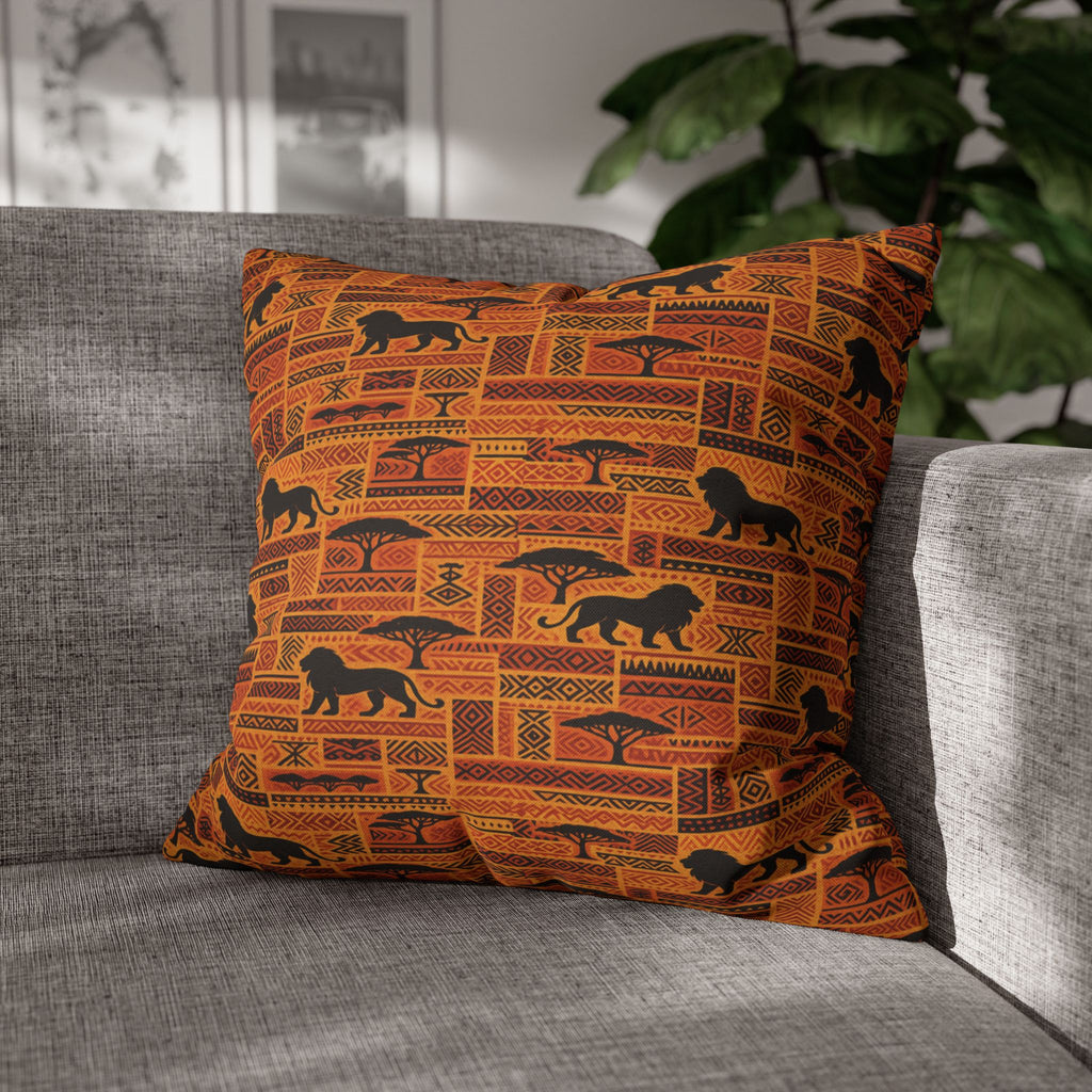 African Safari Pattern Pillowcase | Lion Silhouette Square Pillow