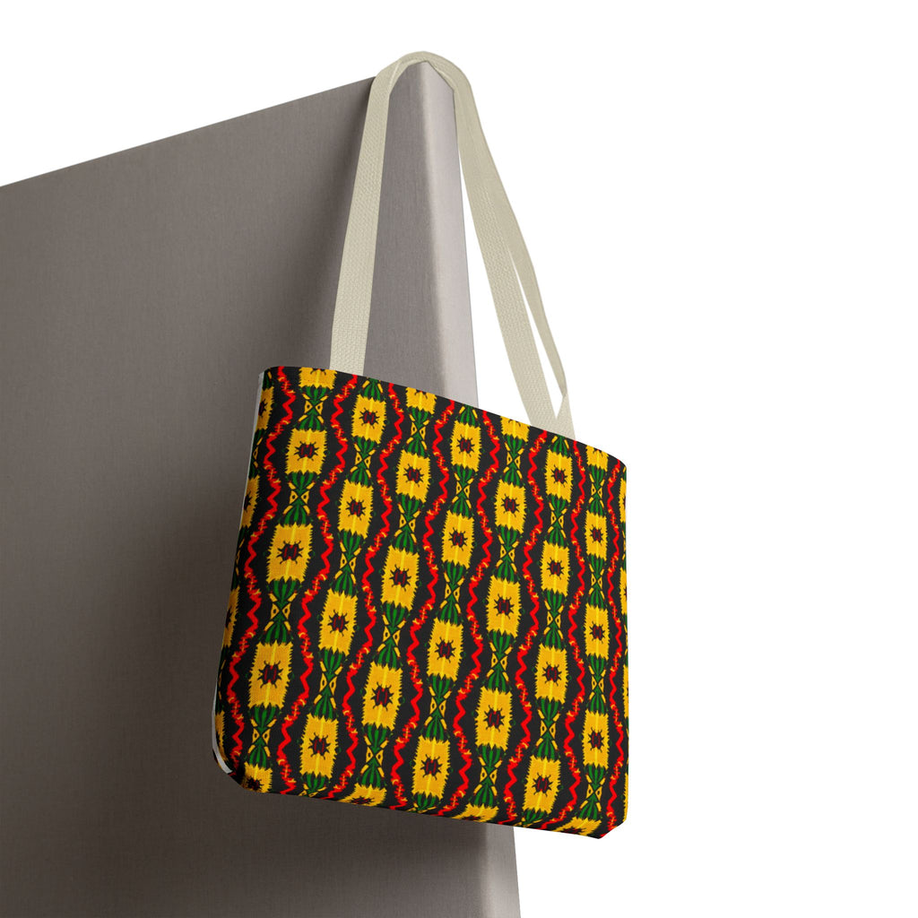 African Geometric Pattern Tote Bag | Yellow Red Green Print