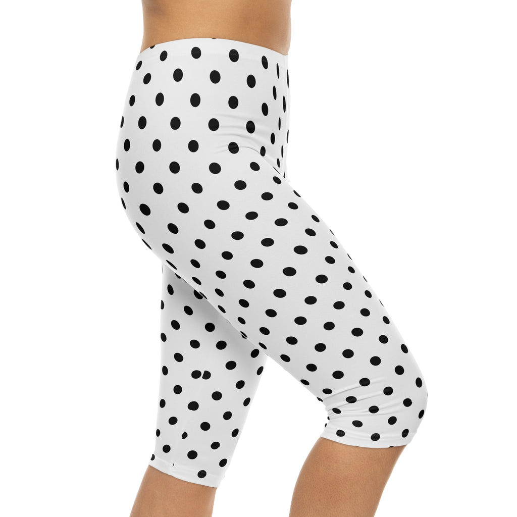 Black Polka Dot Capri Leggings | Women's Capri Leggings AOP