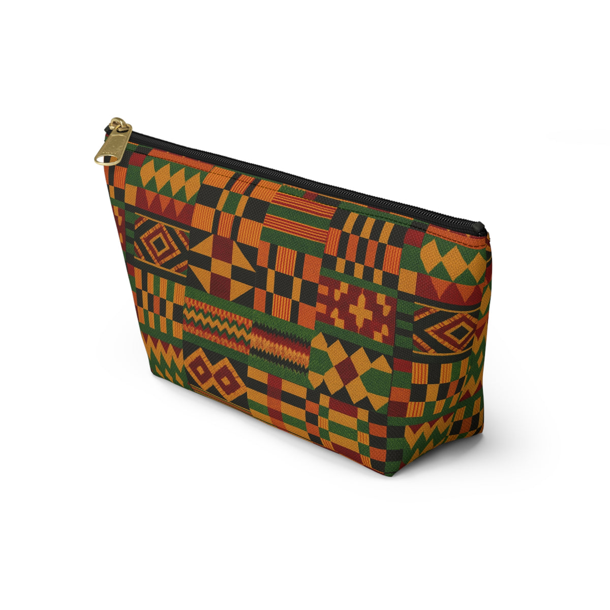 Kente Pattern Accessory Pouch | T-Bottom Makeup Bag, African Print