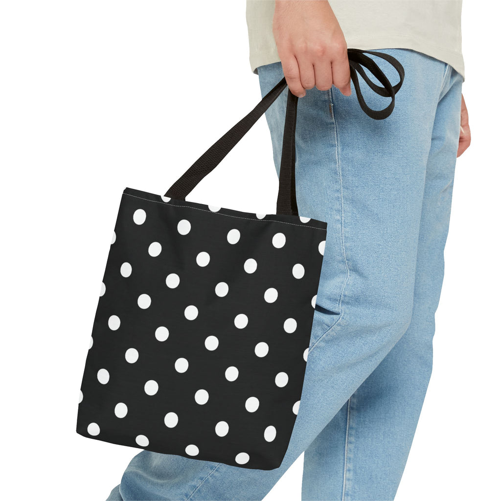 Black Polka Dot Tote Bag | White Dots on Black Background