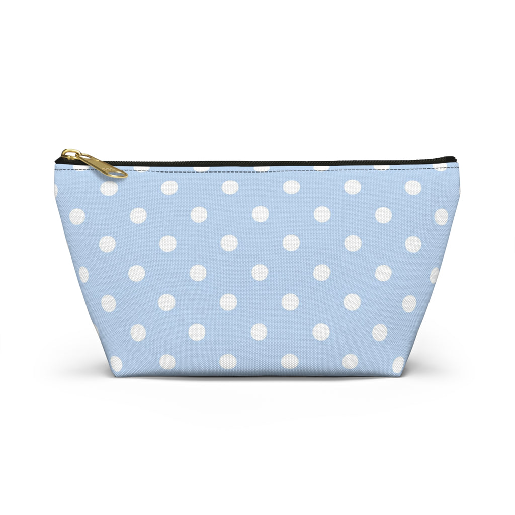 Light Blue Polka Dot Accessory Pouch w T-bottom | Makeup Bag