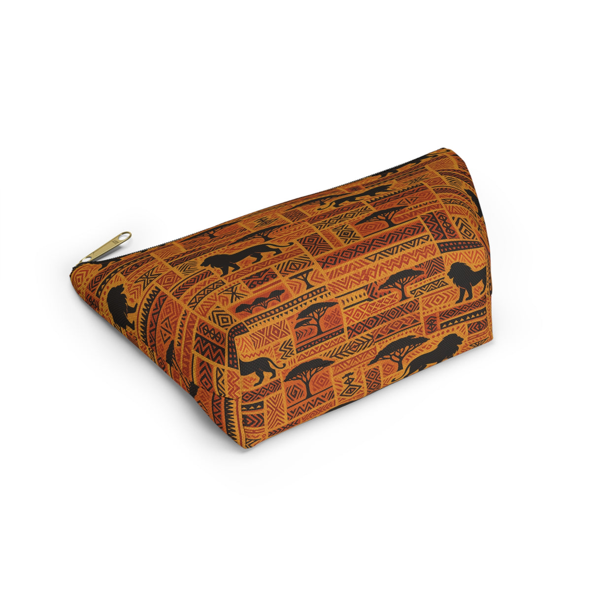 African Safari Lion Pattern Accessory Pouch | T-Bottom Cosmetic Bag