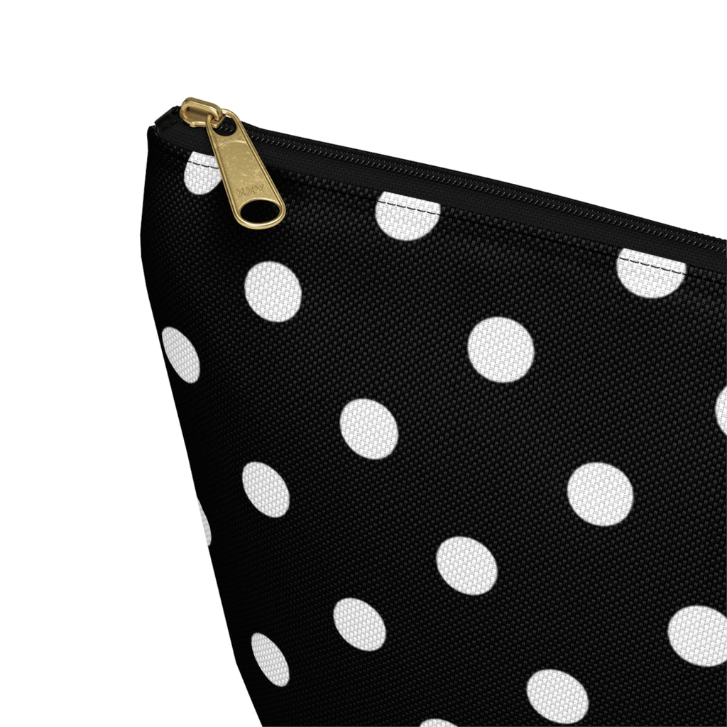 Black Polka Dot Accessory Pouch w T-bottom | Cosmetic Bag