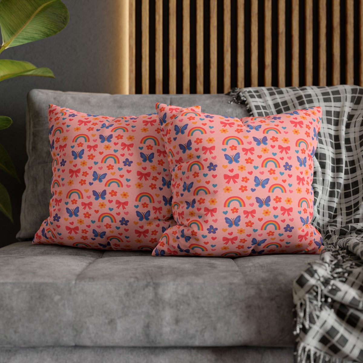 Rainbow Butterflies Pattern Pillowcase | Square Polyester Pillowcase
