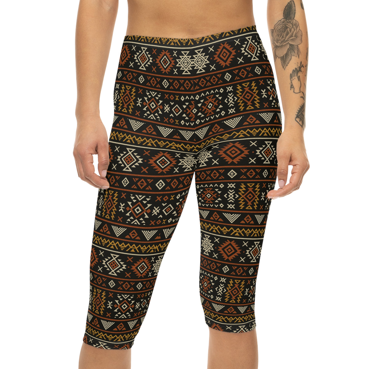 Southwestern Aztec Pattern Capri Leggings | Tribal Geometric Print