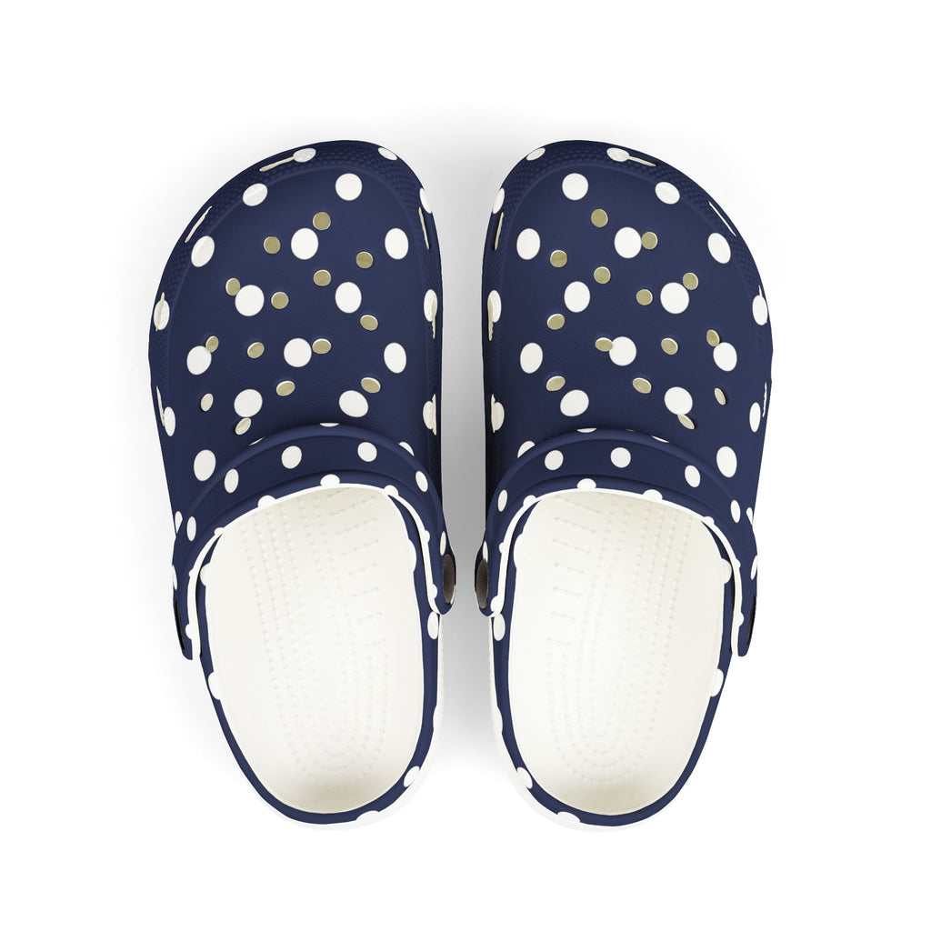 Kids Navy Polka Dot EVA Foam Clogs – Lightweight Slip-On Sandals for Toddlers & Children