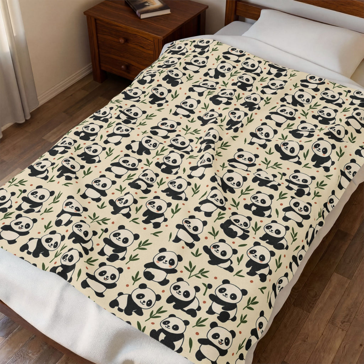 Panda Pattern Velveteen Plush Blanket | Cute Bamboo Bears, Repeating Design