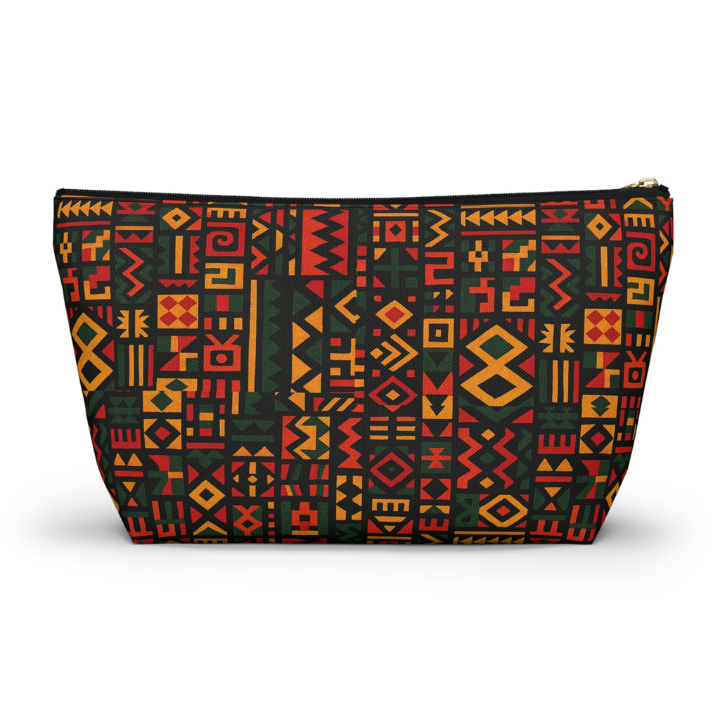 African Tribal Pattern Accessory Pouch | T-Bottom Zip Cosmetic Bag