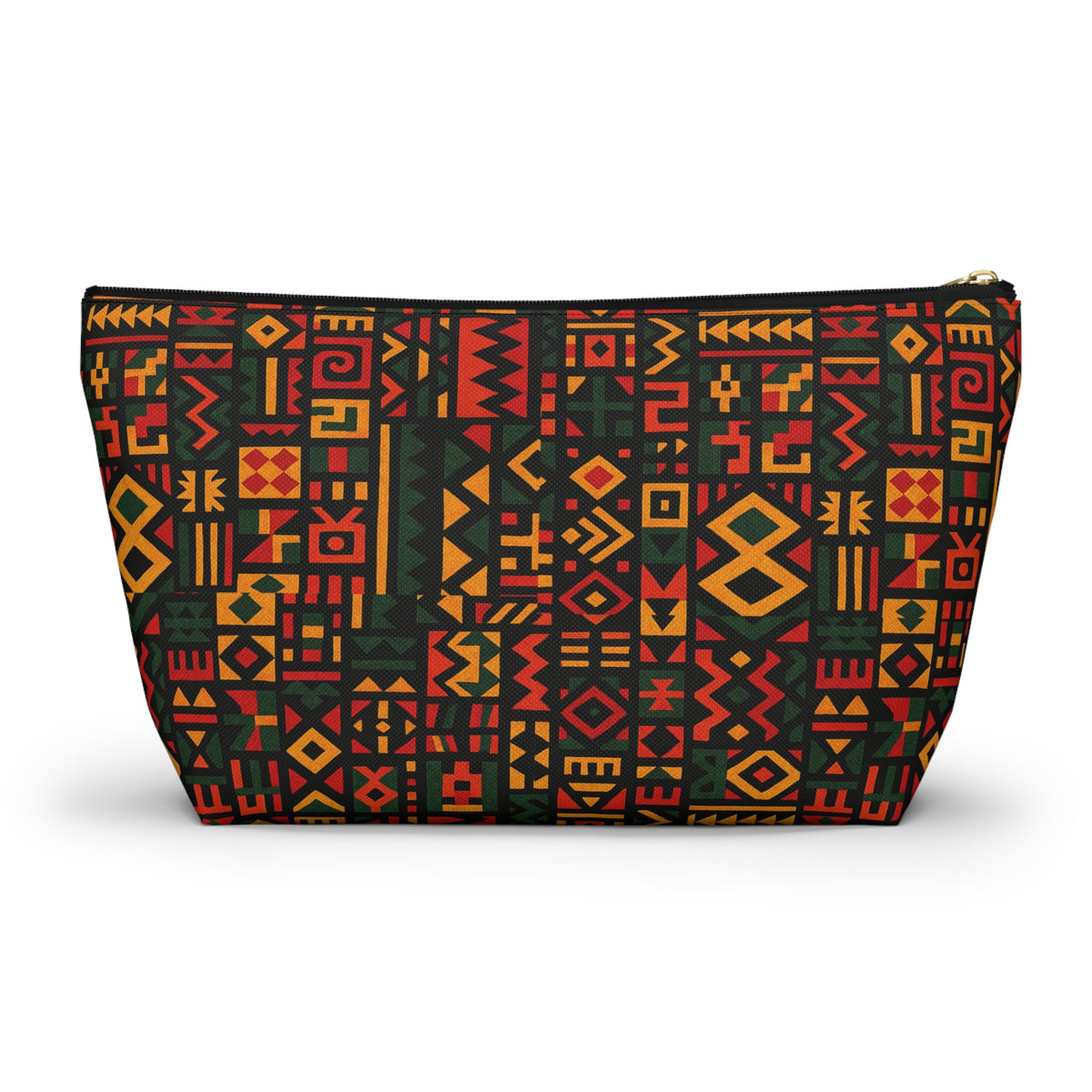 African Tribal Pattern Accessory Pouch | T-Bottom Zip Cosmetic Bag