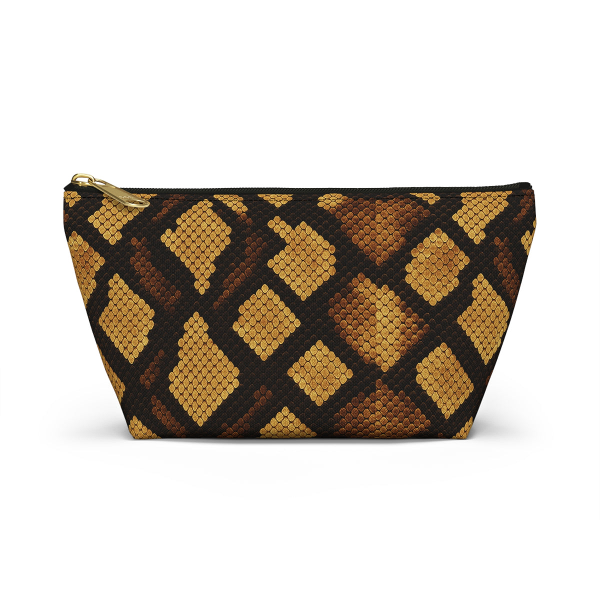 Brown Snake Print Accessory Pouch | T-Bottom Cosmetic Bag