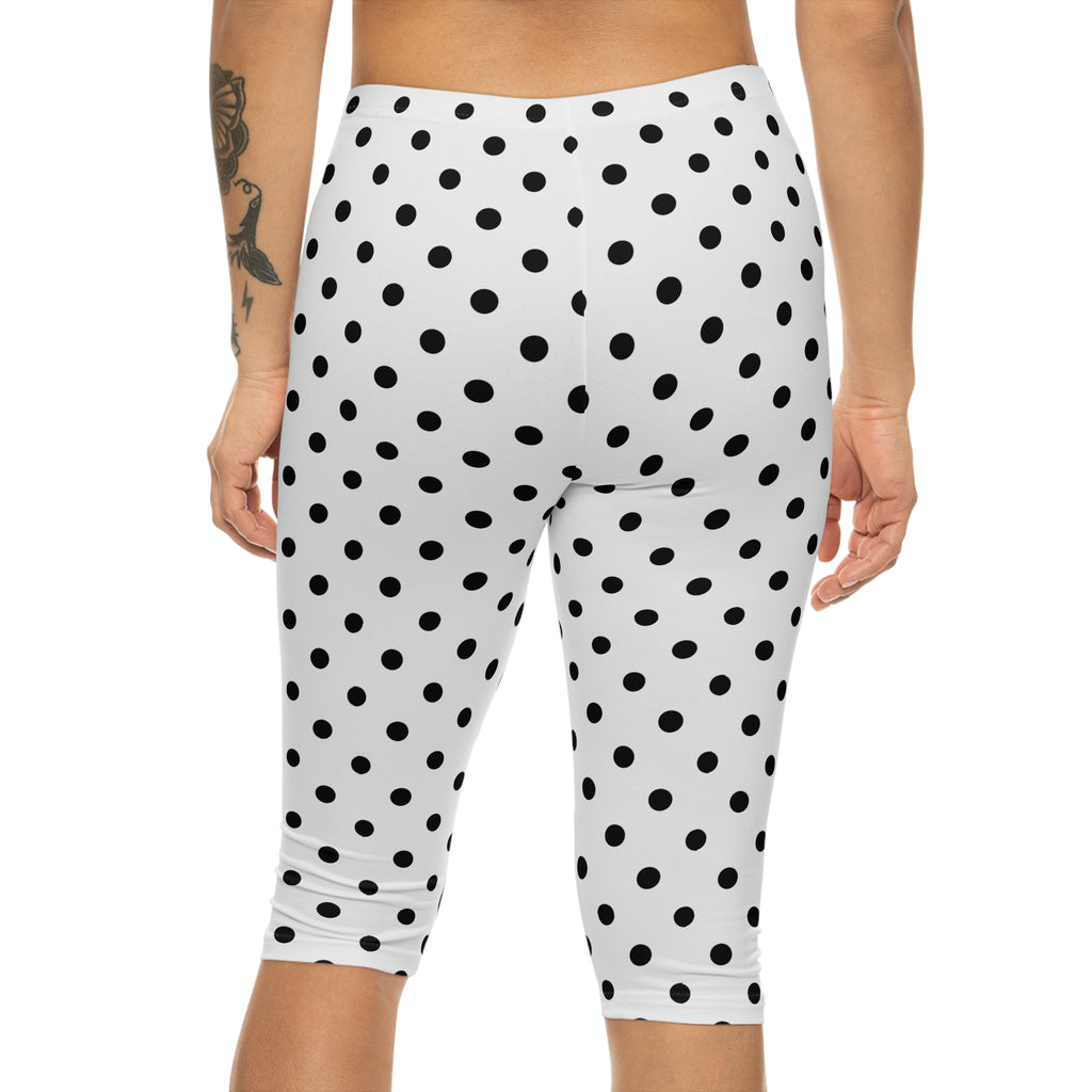 Black Polka Dot Capri Leggings | Women's Capri Leggings AOP