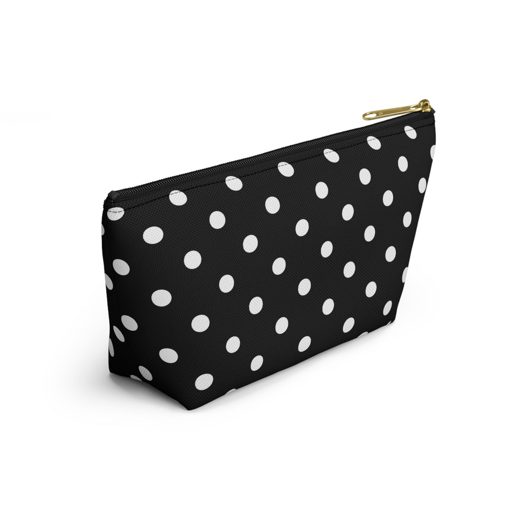 Black Polka Dot Accessory Pouch w T-bottom | Cosmetic Bag