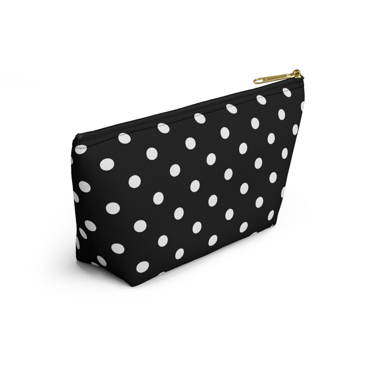 Black Polka Dot Accessory Pouch w T-bottom | Cosmetic Bag