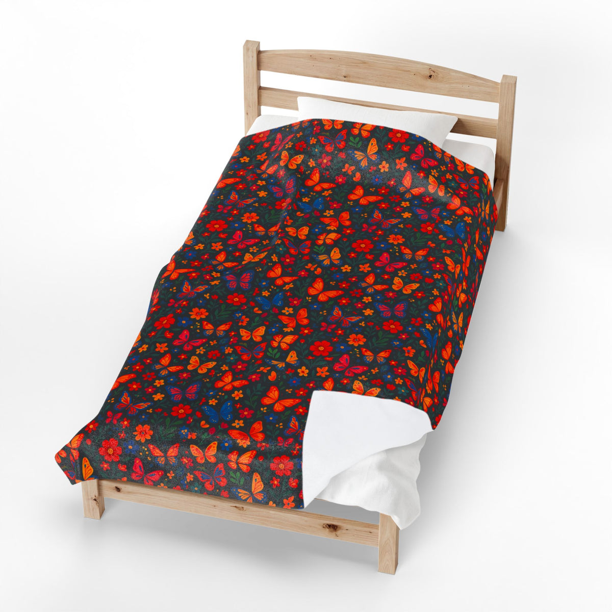 Autumn Butterflies Velveteen Plush Blanket | Fall Leaf Pattern, Cozy Throw Blanket, Fluttering Butterfly Bedding, Soft Autumn Lap Blanket,