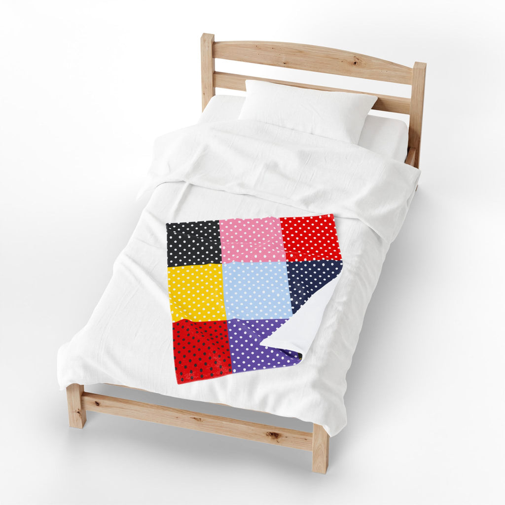 Polka Dot Patchwork Velveteen Plush Blanket | Colorful Dots Throw
