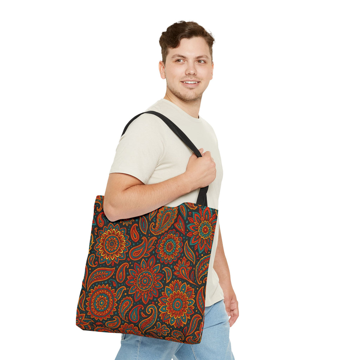 Boho Paisley Floral Pattern Tote Bag | Autumn Mandala All-Over Print