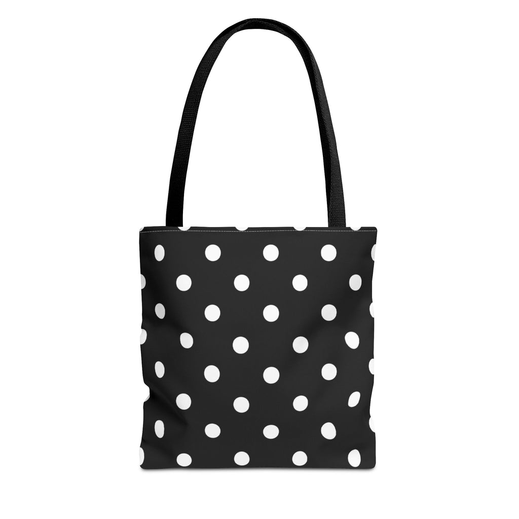 Black Polka Dot Tote Bag | White Dots on Black Background