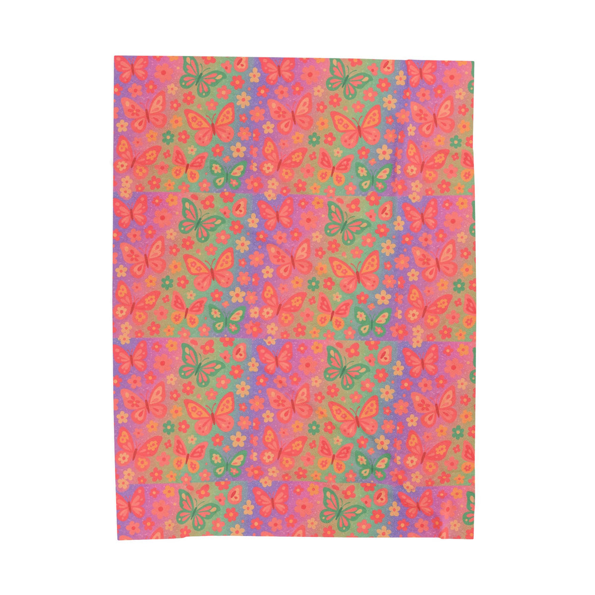 Butterfly Pattern Velveteen Plush Blanket | Pink Orange Floral Throw
