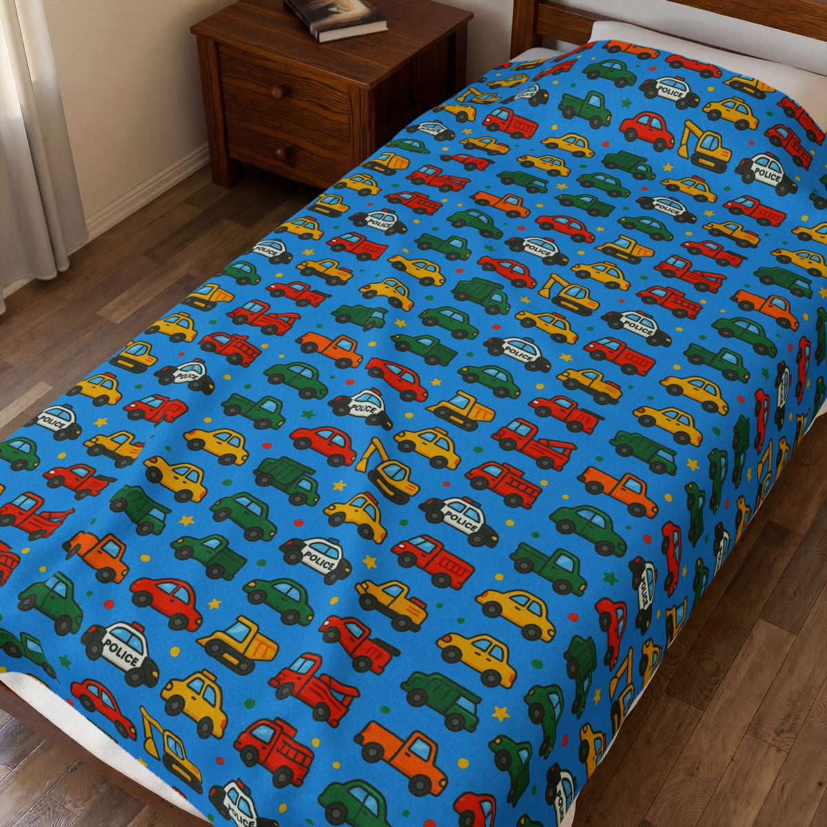 Colorful Toy Cars Pattern Velveteen Plush Blanket | Kids Car Print Throw