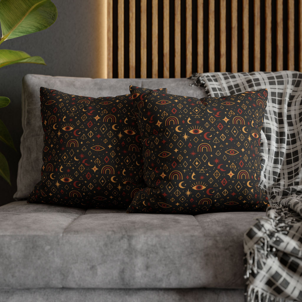 Mystic Eye Pattern Pillowcase | Boho Celestial Motif, Dark Autumn Colors