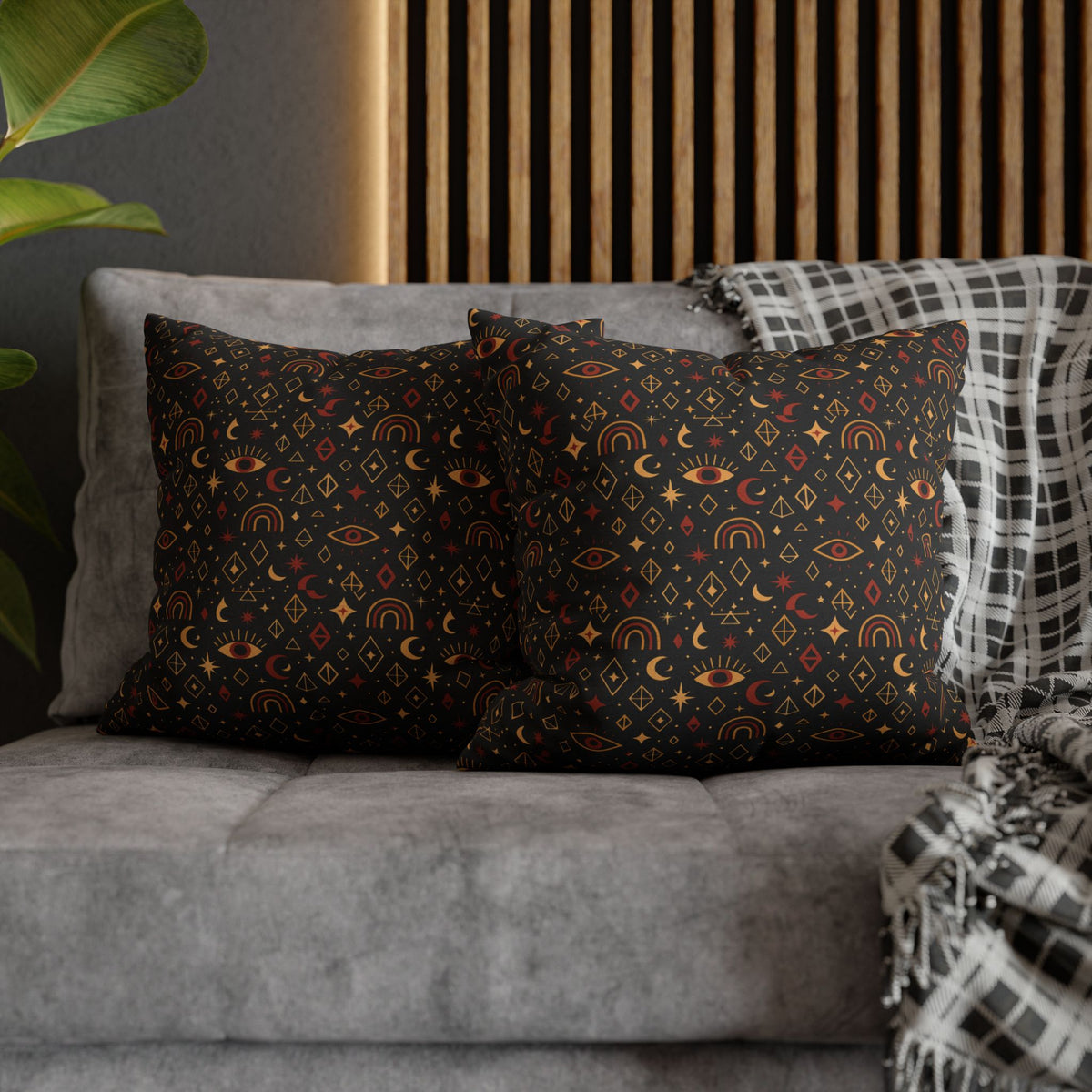 Mystic Eye Pattern Pillowcase | Boho Celestial Motif, Dark Autumn Colors