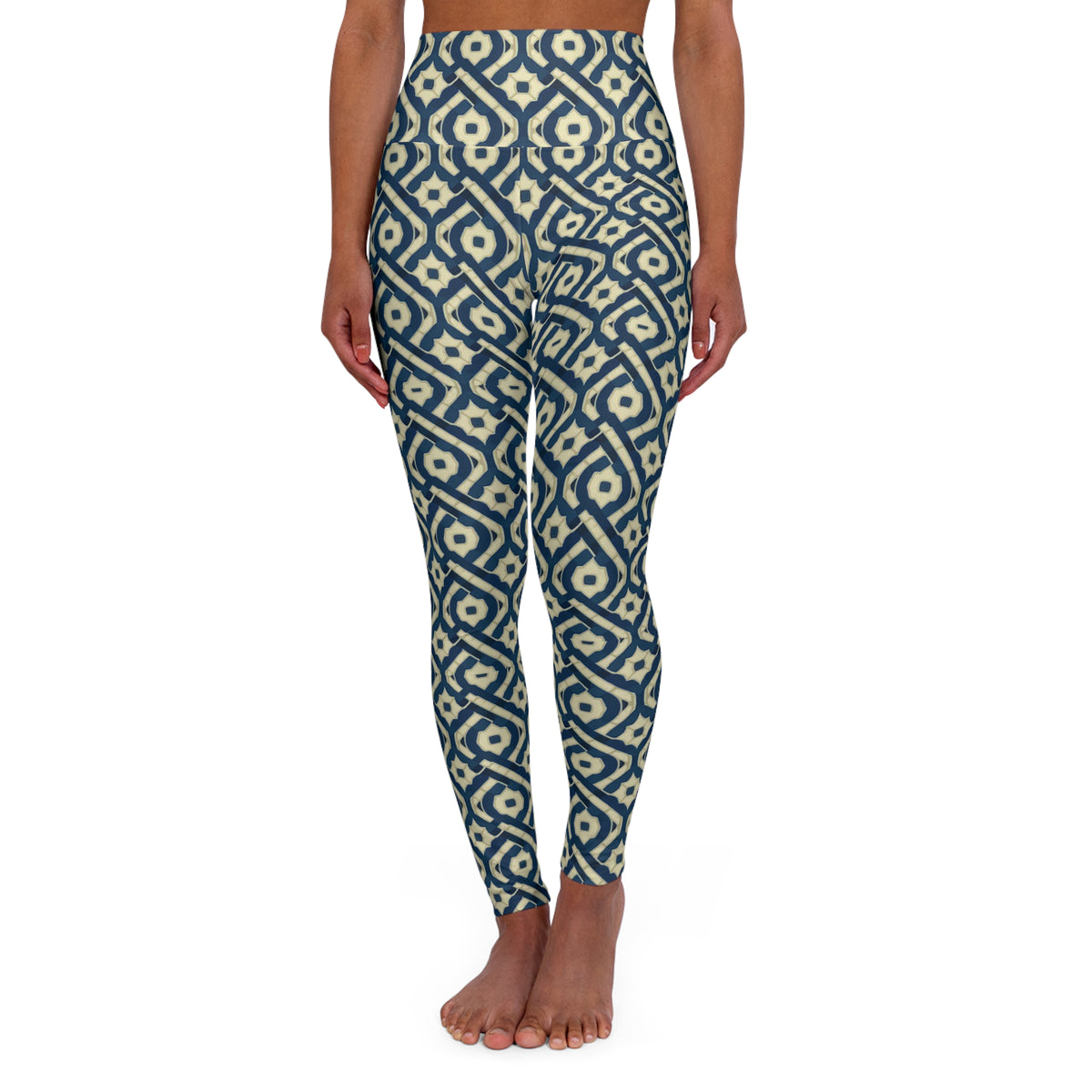 Patina Blue Diamond Pattern High Waisted Yoga Leggings