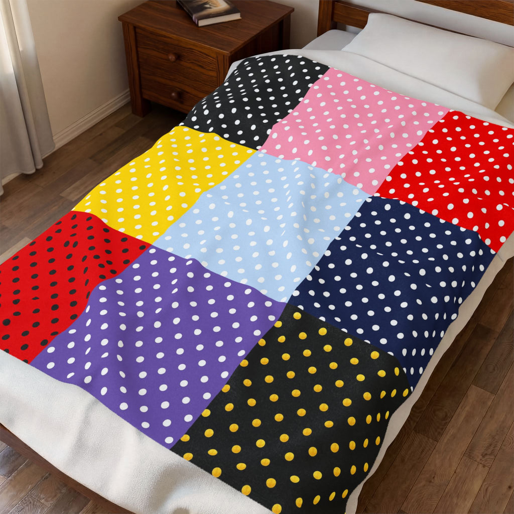Polka Dot Patchwork Velveteen Plush Blanket | Colorful Dots Throw