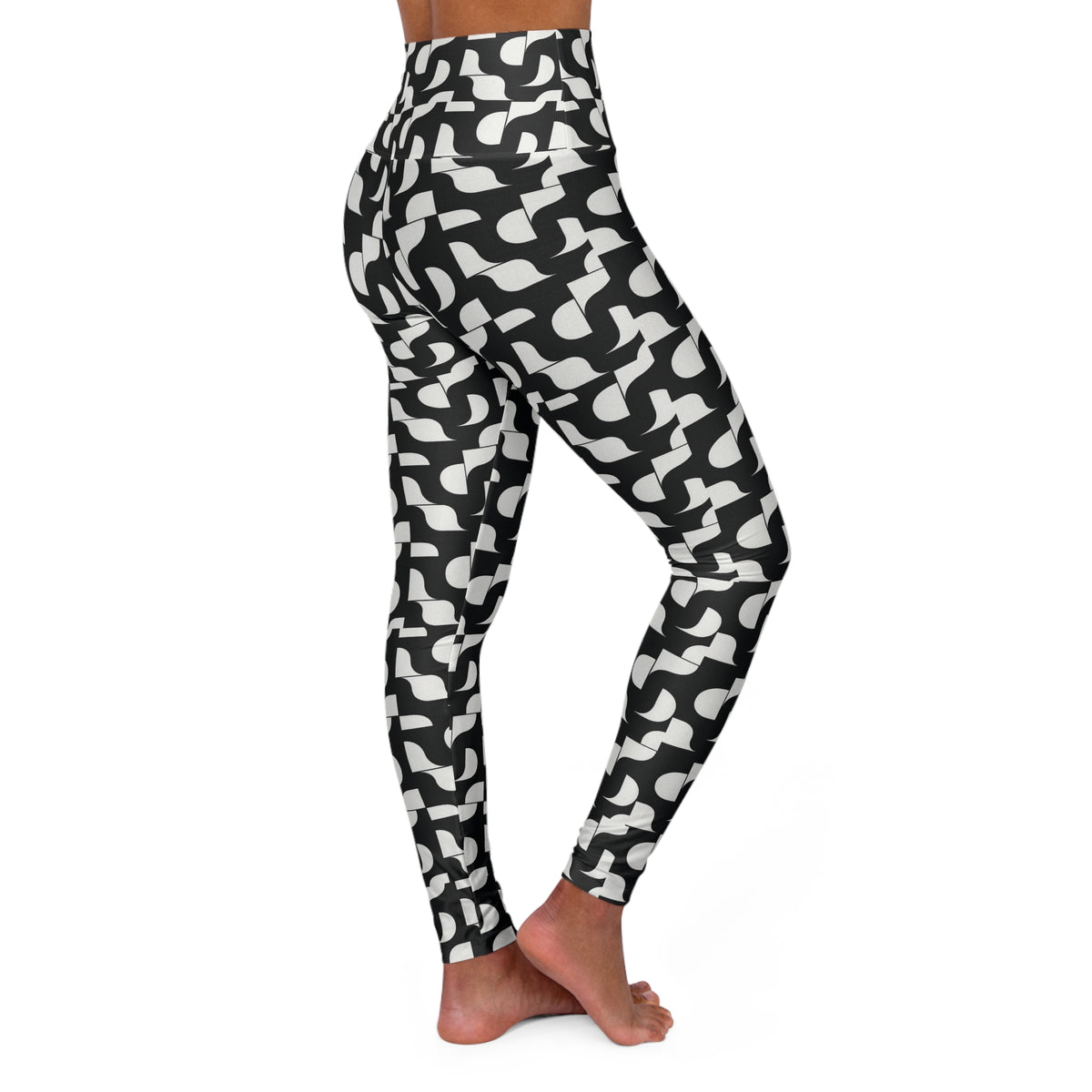 Black White Abstract Pattern High Waist Leggings | Yoga Leggings