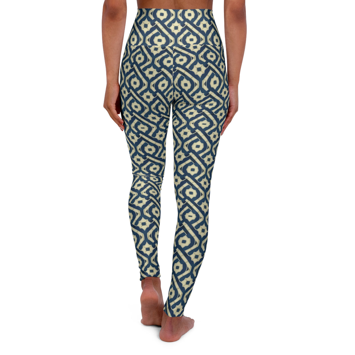 Patina Blue Diamond Pattern High Waisted Yoga Leggings
