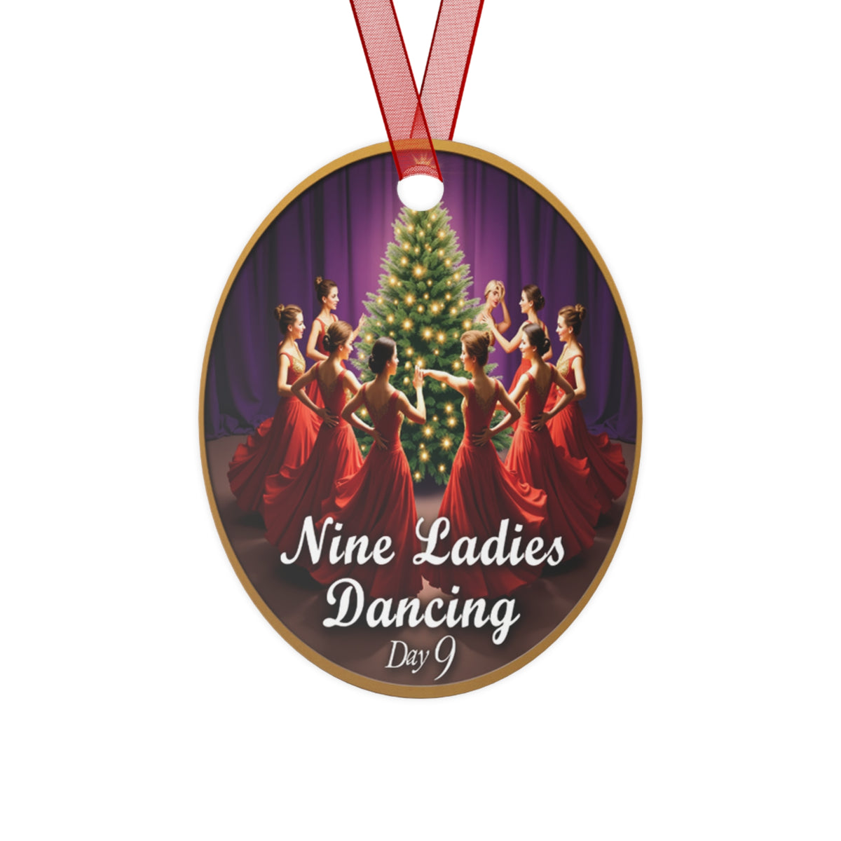 Christmas Metal Ornaments, Holiday Decor, Nine Ladies Dancing Metal Ornaments, Xmas Tree Decorations, Festive Home Decor, Set of 9 Ornaments