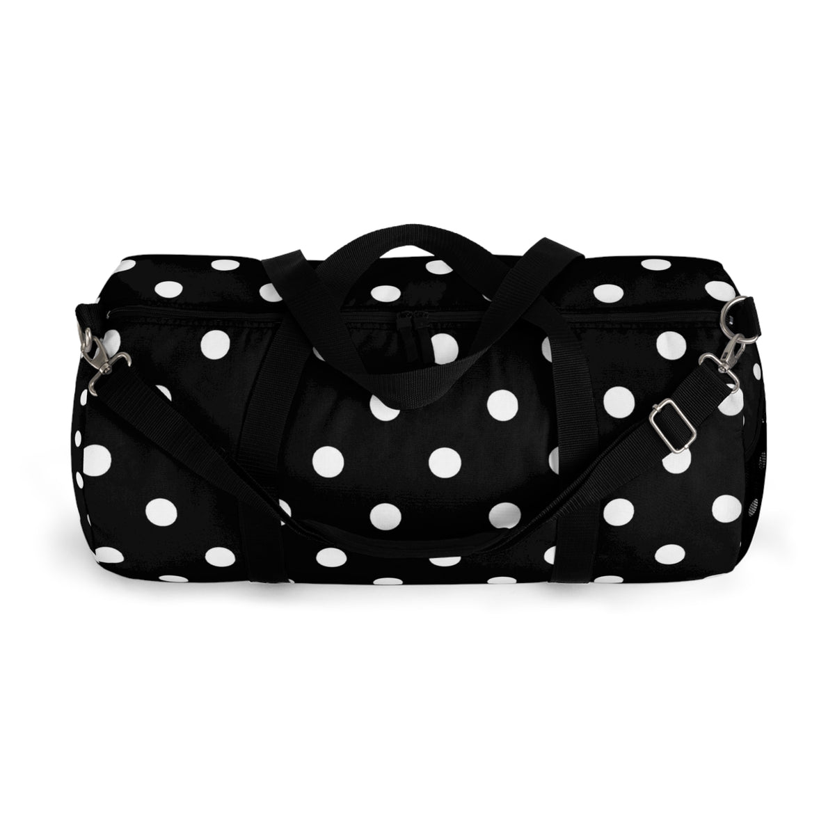 Black Polka Dot Duffel Bag — Classic Travel & Gym Tote