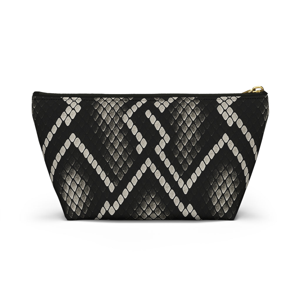 Black Snake Skin Pattern Accessory Pouch | T-Bottom Cosmetic Bag
