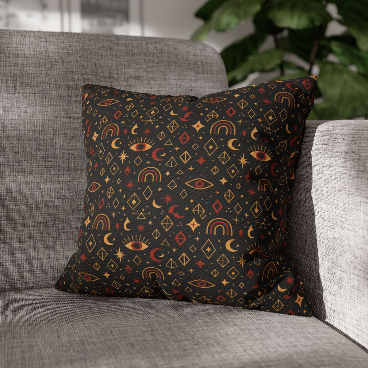 Mystic Eye Pattern Pillowcase | Boho Celestial Motif, Dark Autumn Colors