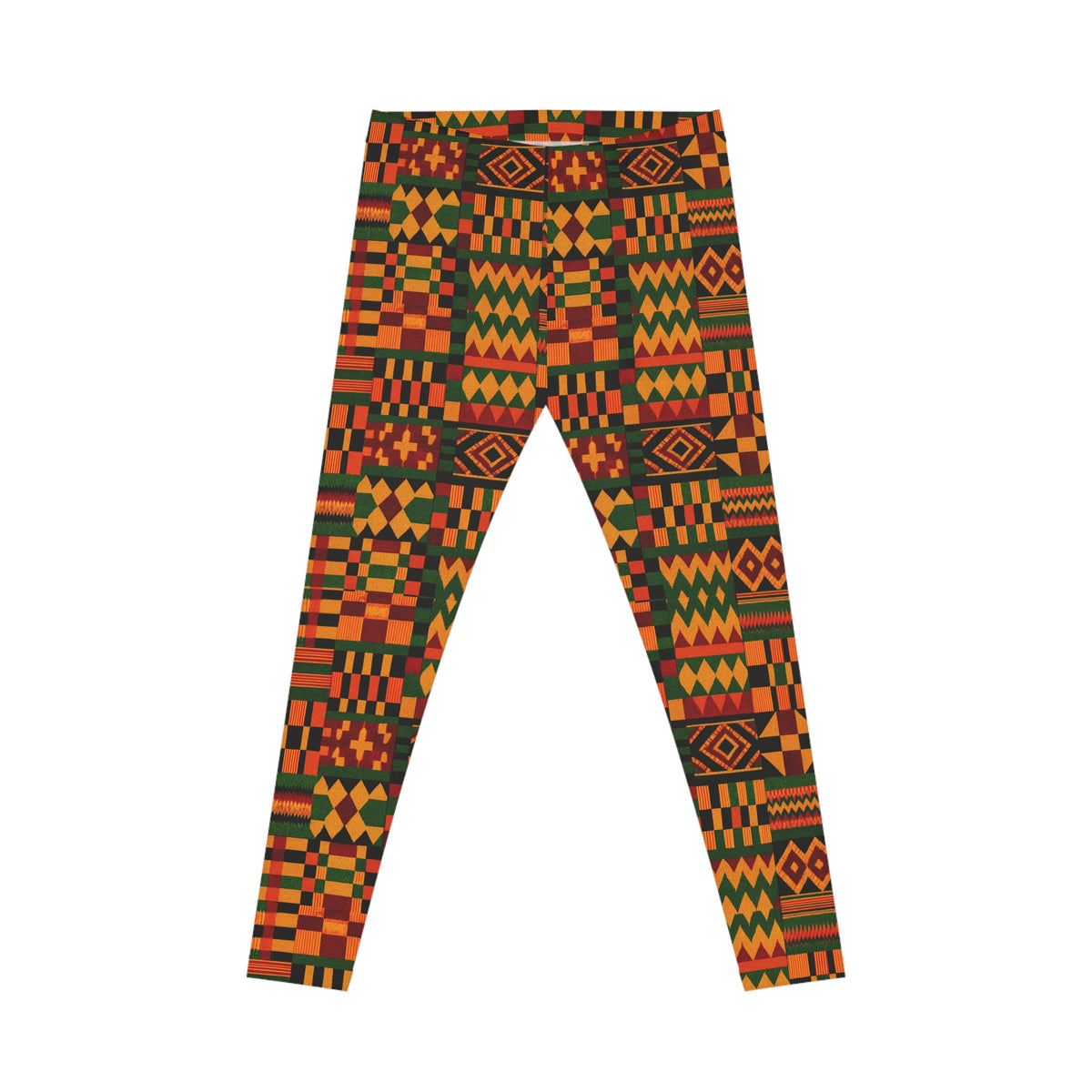 Kente Print Leggings, African Print Yoga Pants, Women's Stretchy Leggings, Ethnic Pattern Athleisure Wear, Colorful Workout Tights