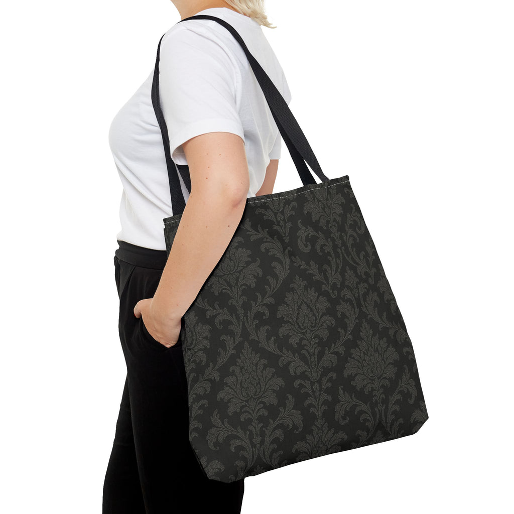 Dark Damask Pattern Tote Bag | Vintage Floral All-Over Print
